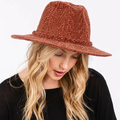 Fashnzfab Chenille Pattern Fedora Hat With Braided Band In Brown