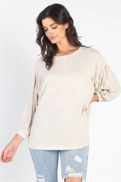 Fashnzfab Cherish Apparel Drop Shoulder Puff Sleeve Top In Beige