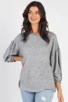 Fashnzfab Cherish Apparel Drop Shoulder Puff Sleeve Top In Grey