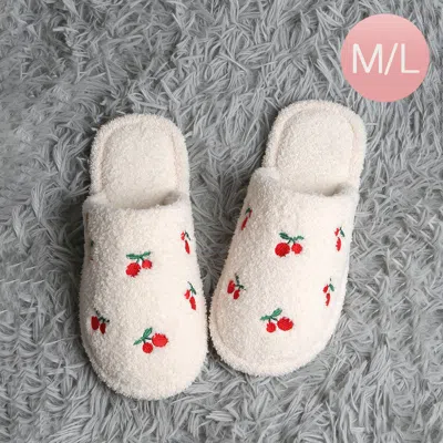Fashnzfab Cherries Embroidered Soft Home Indoor Floor Slippers Red, White M/l In Multi