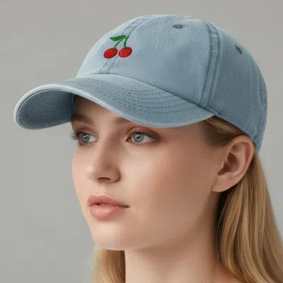 Fashnzfab Cherry Embroidery Baseball Cap In Blue