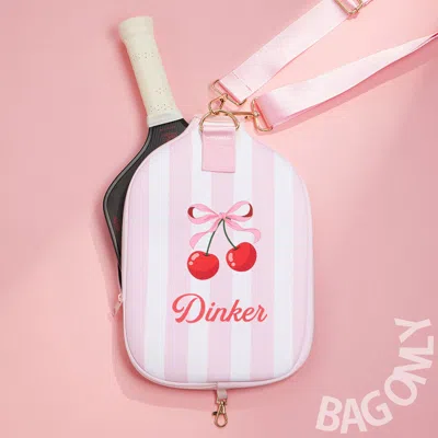 Fashnzfab Cherry On Pink Stripe Neoprene Pickleball Paddle Case Bag