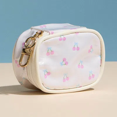 Fashnzfab Cherry Pattern Print Mini Zip Keychain Pouch Bag In Multi
