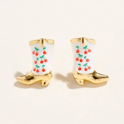 Fashnzfab Cherry Pattern Western Boot Stud Earrings In Multi