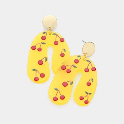 Fashnzfab Cherry Printed Resin Dangle Earrings In Yellow