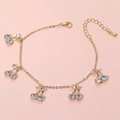 Fashnzfab Cherry Stone Charm Station Bracelet Clear, Gold