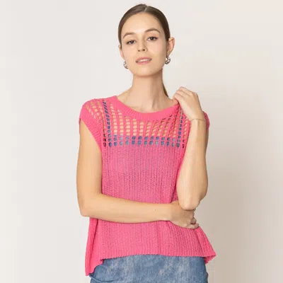 Fashnzfab Chest Blocked Crochet Poncho Vest In Pink