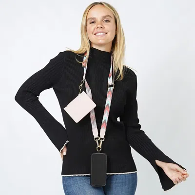 Fashnzfab Chevron Clip And Carry Phone Strap With Pouch In Pink