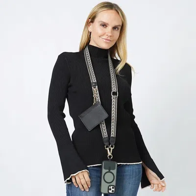 Fashnzfab Chevron Clip And Go Carry Phone Strap With Pouch In Black