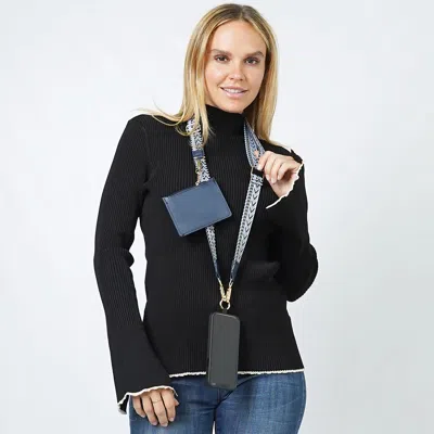 Fashnzfab Chevron Clip And Go Carry Phone Strap With Pouch In Blue