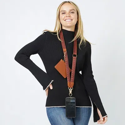 Fashnzfab Chevron Clip And Go Carry Phone Strap With Pouch In Brown