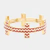 Fashnzfab Chevron Cross Stretch Bracelet Gold, Red In Multi