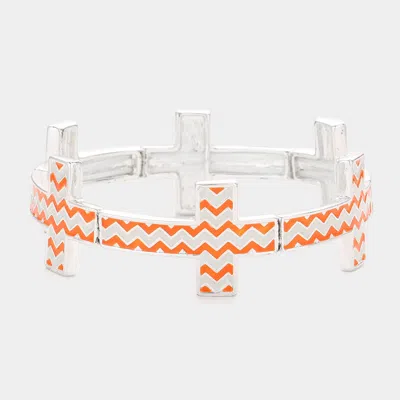 Fashnzfab Chevron Cross Stretch Bracelet Orange, Silver