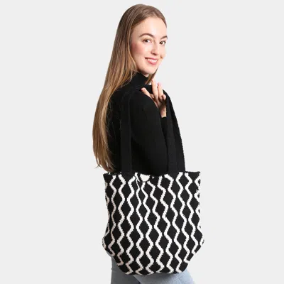 Fashnzfab Chevron Knit Tote Bag In Black