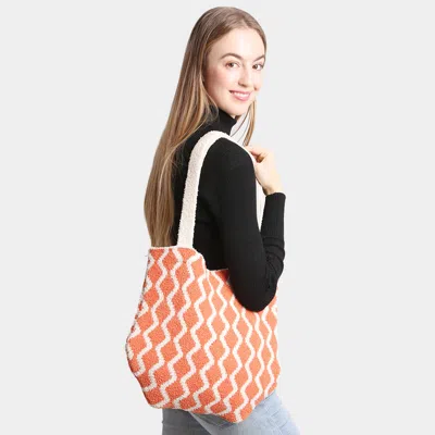 Fashnzfab Chevron Knit Tote Bag In Orange