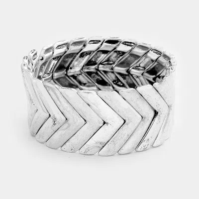 Fashnzfab Chevron Metal Stretch Bracelet In Silver