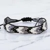 Fashnzfab Chevron Pattern Cube Beaded Adjustable Cinch Pull Tie Bracelet In Black