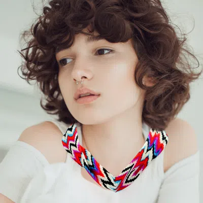Fashnzfab Chevron Patterned Fabric Chiffon Necklace In Multi