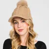Fashnzfab Chevron Patterned Faux Fur Pom Pom Knit Cap In Gray