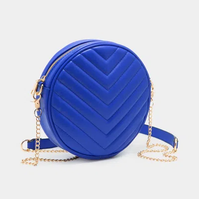 Fashnzfab Chevron Patterned Faux Leather Round Crossbody Bag In Blue