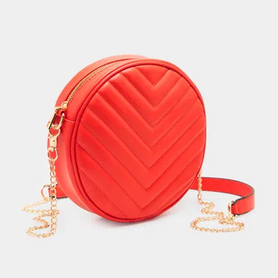 Fashnzfab Chevron Patterned Faux Leather Round Crossbody Bag In Orange