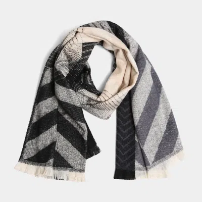 Fashnzfab Chevron Stripe Oblong Scarf In Black