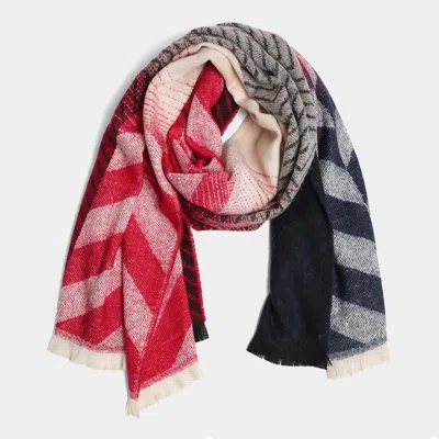 Fashnzfab Chevron Stripe Oblong Scarf In Red