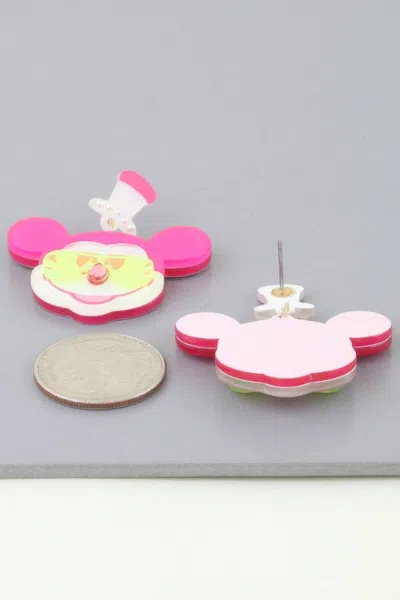 Fashnzfab Chic Mickey Mouse Earrings In Pink