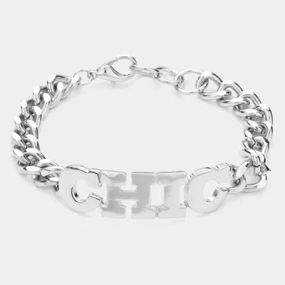 Fashnzfab Chic Nameplate Link Bracelet In Silver