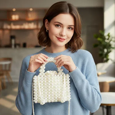 Fashnzfab Chic Pearl Detail Top Handle Mini Bag In Gold
