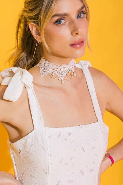 Fashnzfab Choose Happiness Lace Pearl Choker Necklace In White