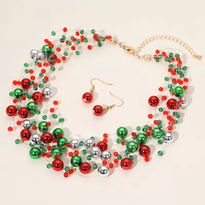 Fashnzfab Christmas Bauble Cluster Beaded Necklace In Pink