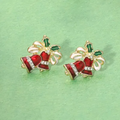 Fashnzfab Christmas Bell Bow Stud Earrings In Gold