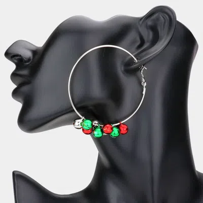 Fashnzfab Christmas Bell Charm Hoop Earrings - Rhodium In Brown