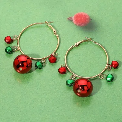 Fashnzfab Christmas Bell Dangle Hoop Earrings In Gold