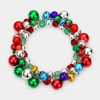 Fashnzfab Christmas Bell Faceted Beads Stretch Bracelet Multi, Silver