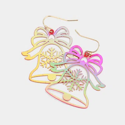 Fashnzfab Christmas Bell Metal Cutout Dangle Earrings In Multi