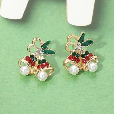 Fashnzfab Christmas Bell Stud Earrings In Gold