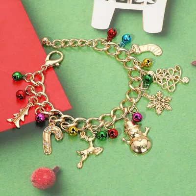 Fashnzfab Christmas Bell Tree Candy Cane Rudolph Snowflake Charm Bracelet Gold, Multi