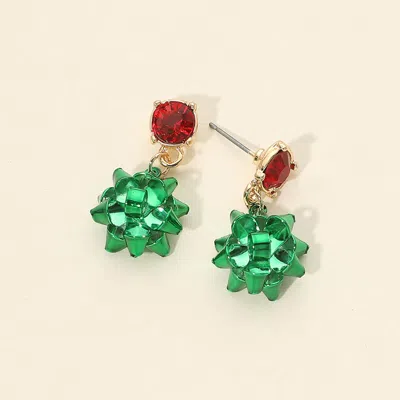 Fashnzfab Christmas Bow Charm Drop Dangle Earrings In Green