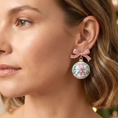 Fashnzfab Christmas Bow Ornament Charm Drop Earrings In Silver