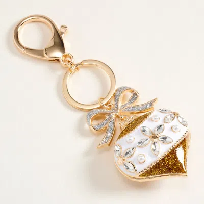 Fashnzfab Christmas Bow Ornament Pin Bag Charm Keychain In Gold