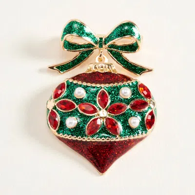 Fashnzfab Christmas Bow Ornament Pin Brooch In Green