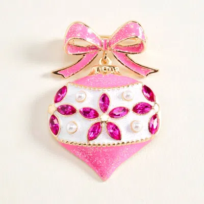 Fashnzfab Christmas Bow Ornament Pin Brooch In Pink