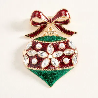 Fashnzfab Christmas Bow Ornament Pin Brooch In Red