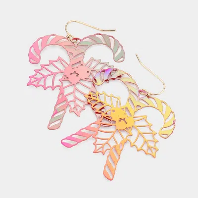 Fashnzfab Christmas Cane Metal Cutout Dangle Earrings In Multi