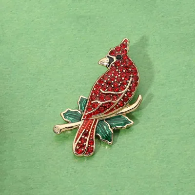 Fashnzfab Christmas Cardinal Pin Brooch In Multi