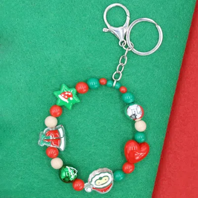 Fashnzfab Christmas Charm Beaded Stretchable Keychain In Silver