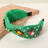 Fashnzfab Christmas Charm Pearl Teardrop Stone Embellished Knot Headband In Green