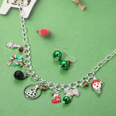 Fashnzfab Christmas Charm Station Necklace In Green